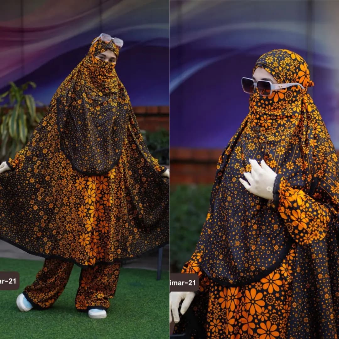 black orange floral plazu khimar set for muslim women modest islamic khimar outfit stylish abaya style set