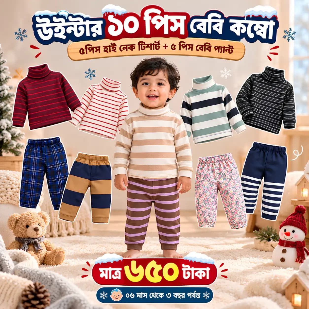 শীতের ১০ পিস বেবি কম্বো - HN Combo
