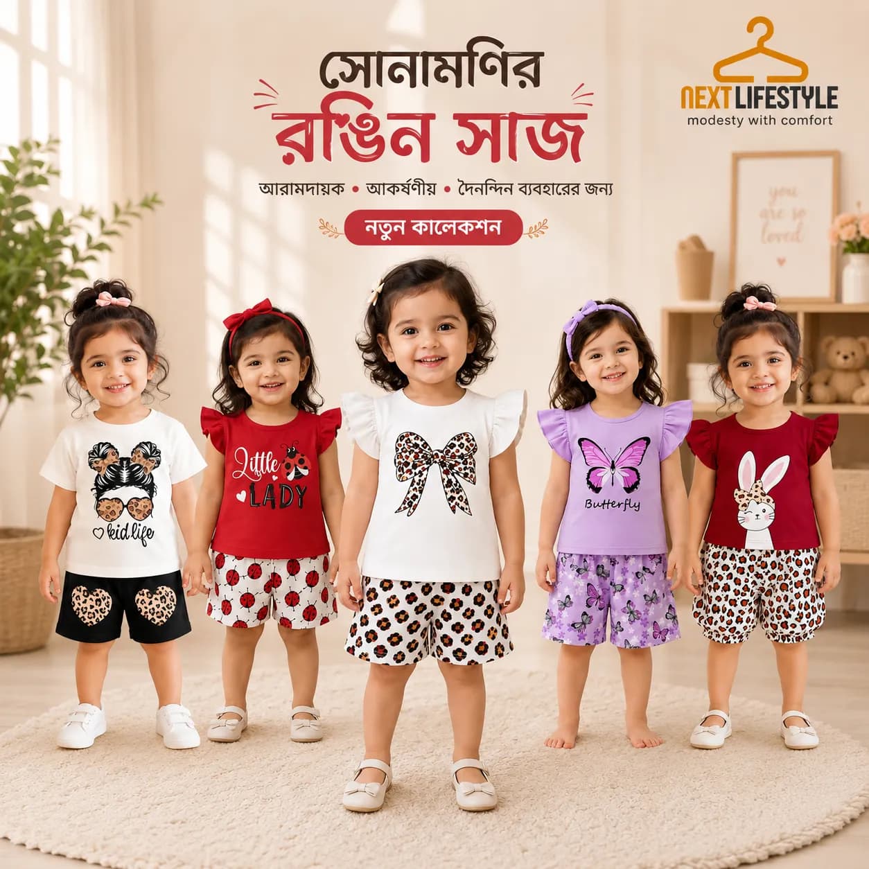 5 girls t-shirts shorts